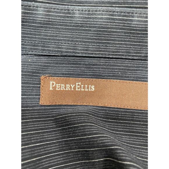 Perry Ellis Mens Size XL Long Sleeve Cotton Gray Pin Stripe Button Up Shirt - Picture 3 of 8